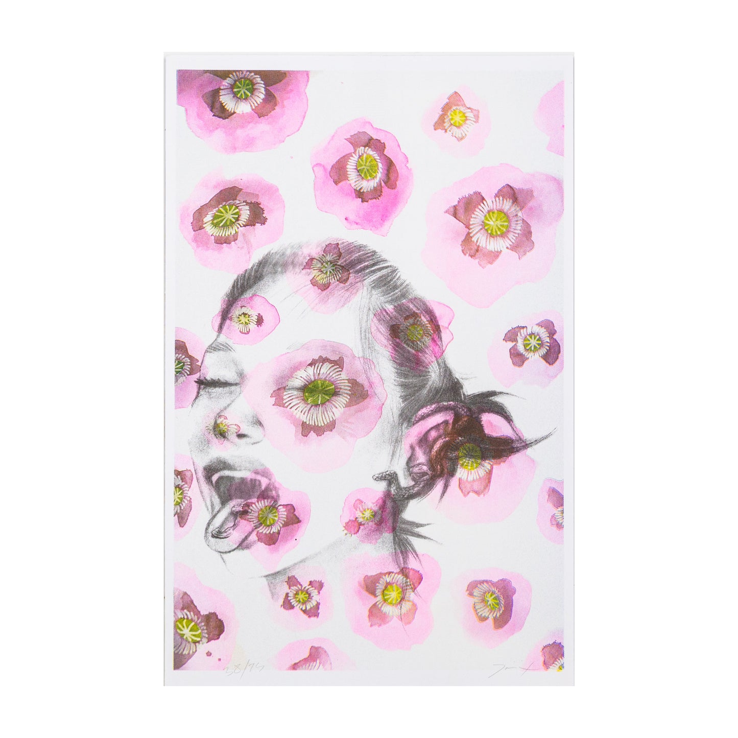 T-Rex Poppy Risograph Print