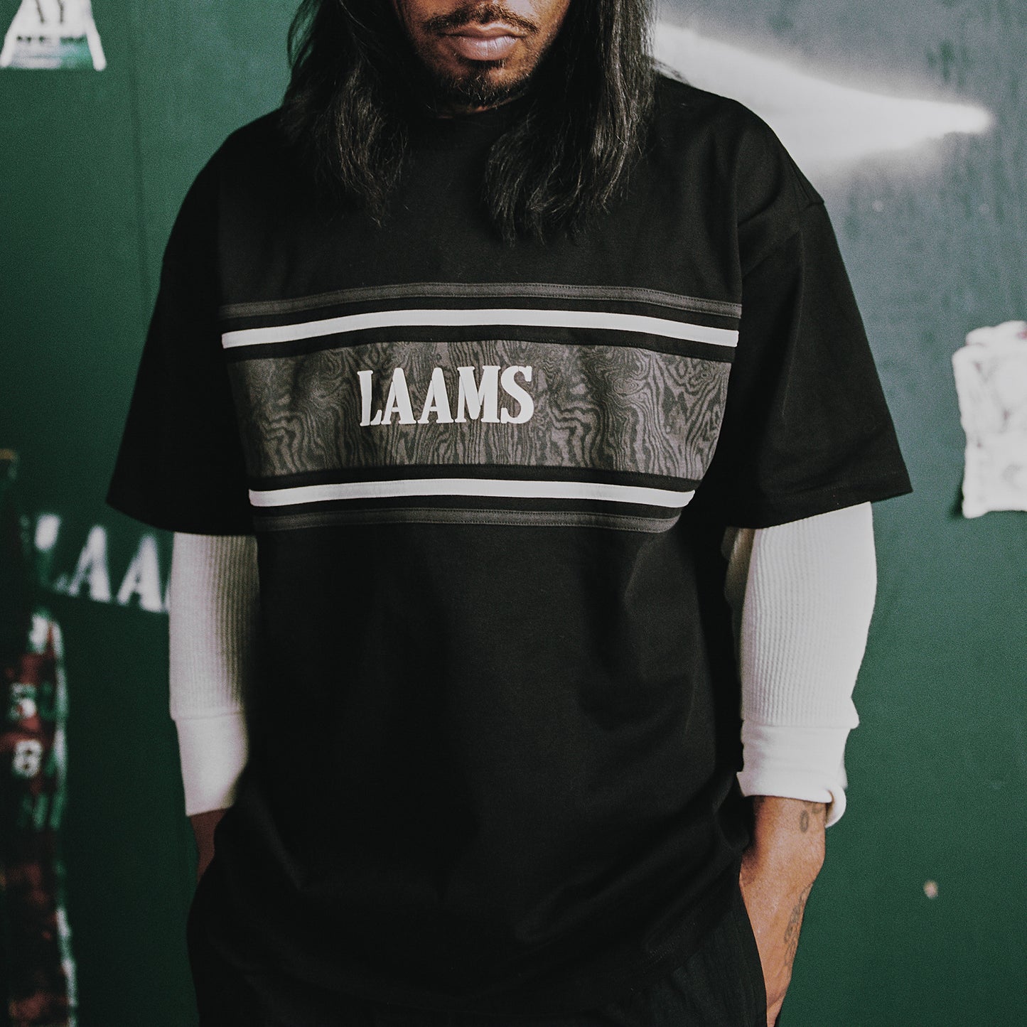 LAAMS Woodgrain Panel T-Shirt (Black/Grey)