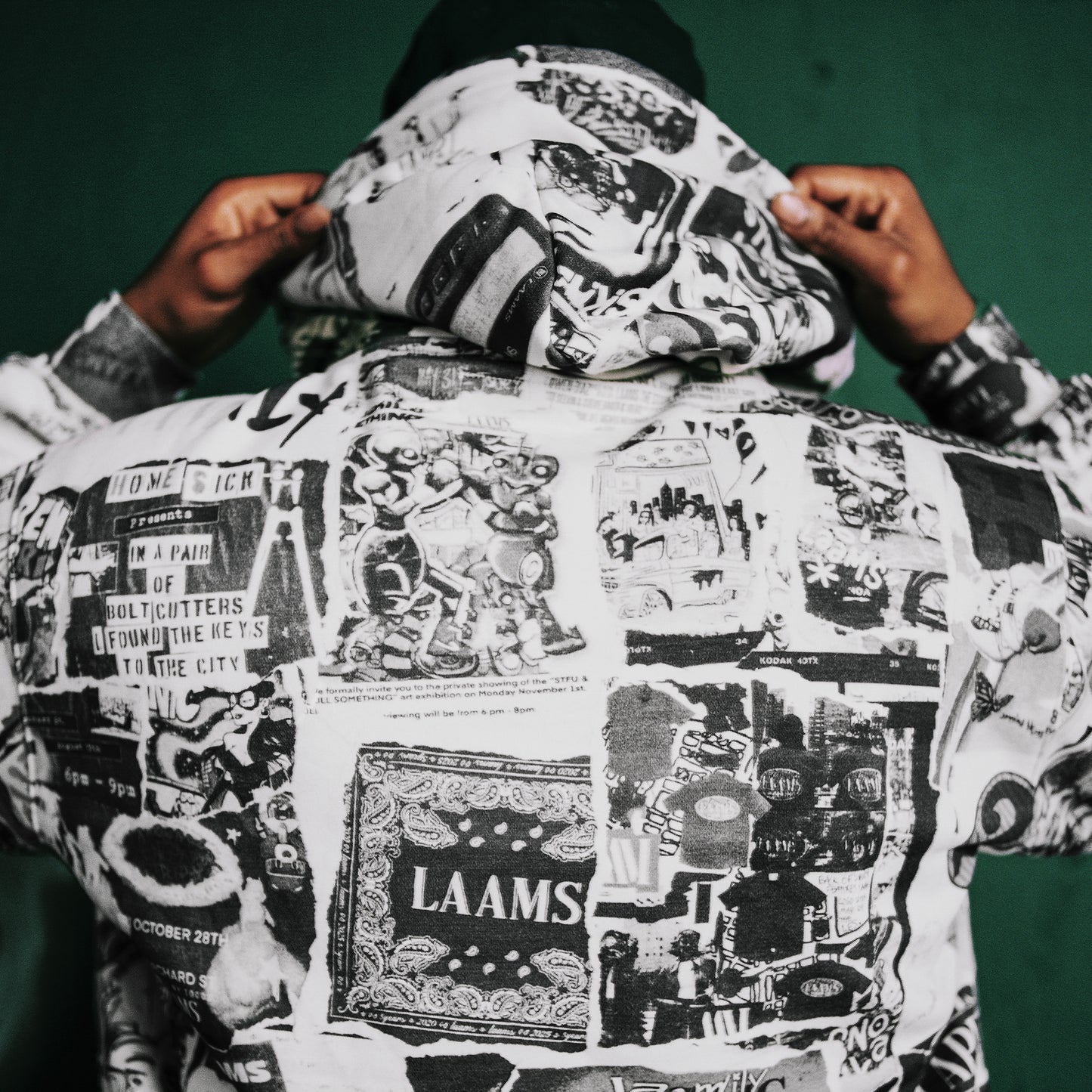 LAAMS Posted Bills All Over Hoodie (Black/White)