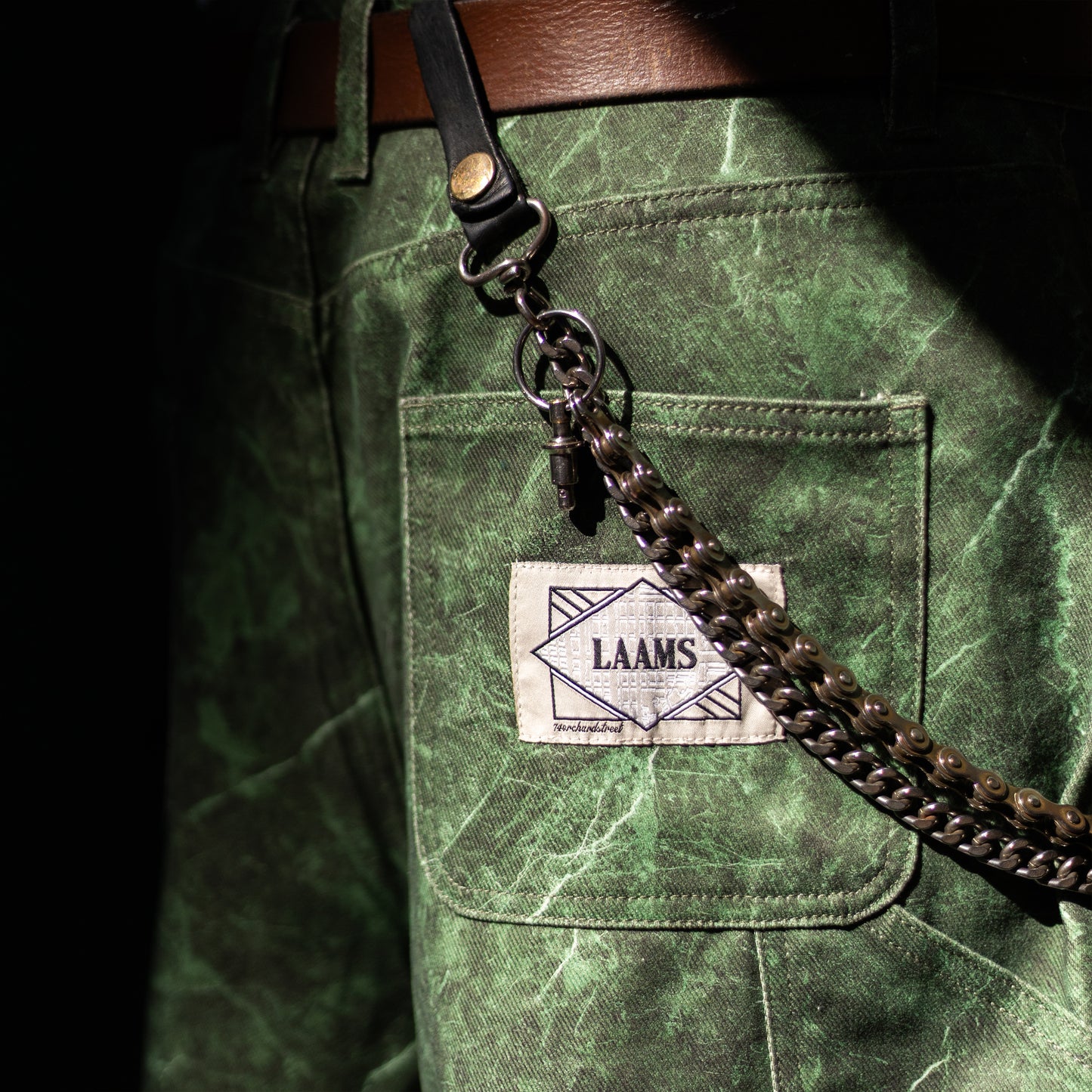 LAAMS Green Marble Denim Shorts